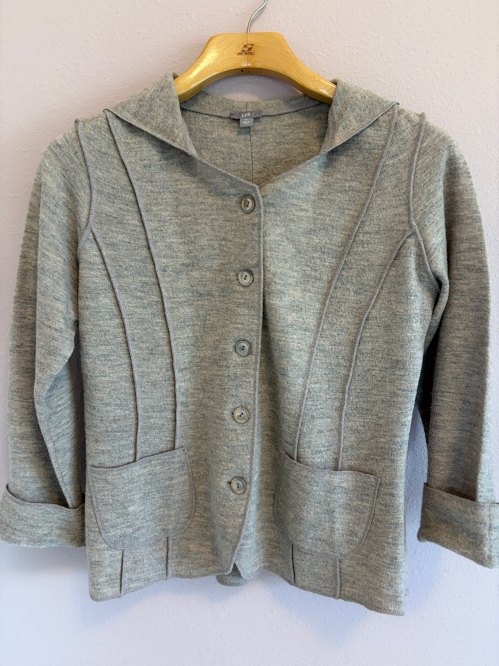 J. Jill 100% Wool Button Front Hooded Cardigan - M